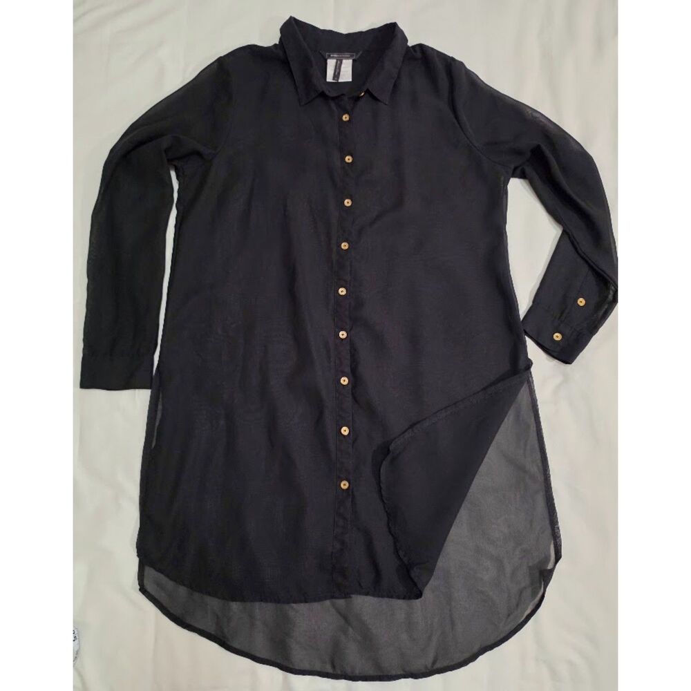 BCBG MAXAZRIA L Sheer Black Tunic Top Dress Side Slits